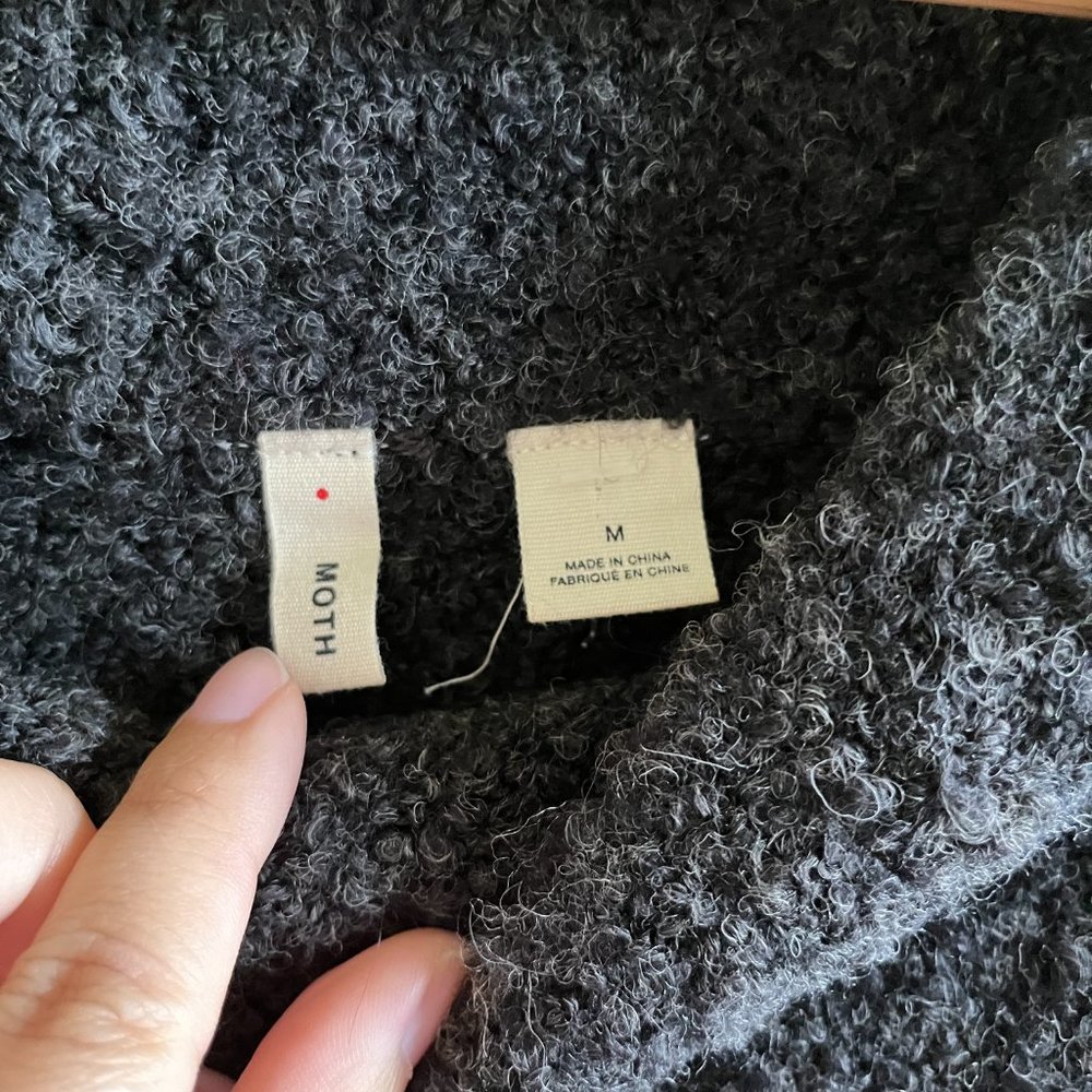 Anthropologie MOTH Black Wool Alpaca Boat Neck knit fuzzy pullover sweater Sz M - Picture 2 of 5
